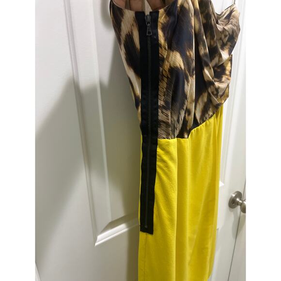 Yigal Azrouël One Shoulder Animal Print Color Block 100% Silk Dress Sz 8 - Picture 2 of 8